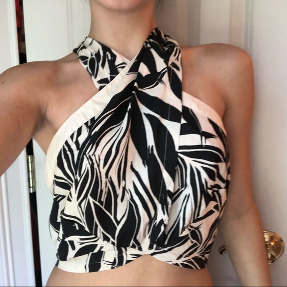 Free People Tops - Boho Chic Tropical Cross Over Halter Crop Top